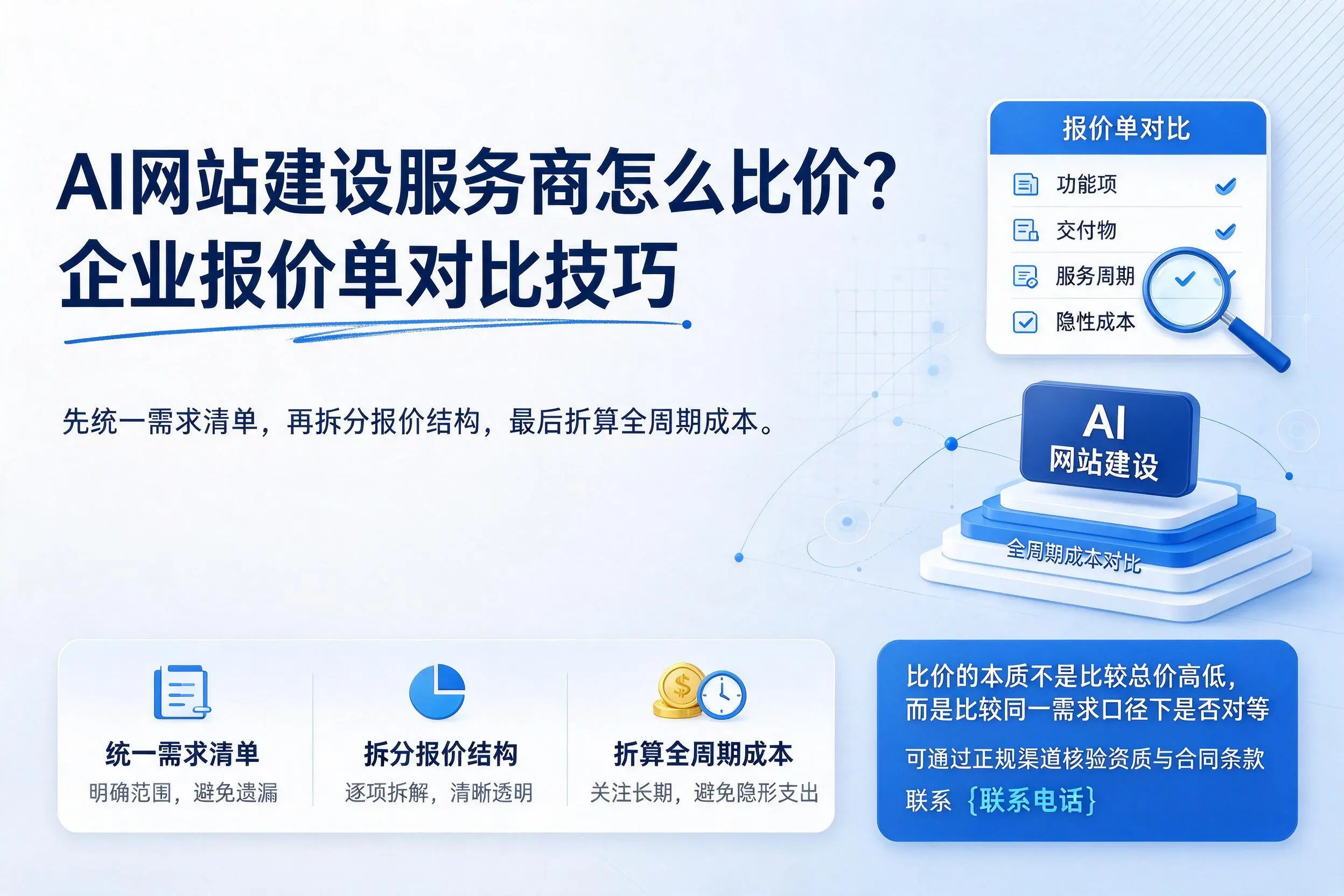 AI网站建设服务商怎么比价？南通企业报价单对比技巧