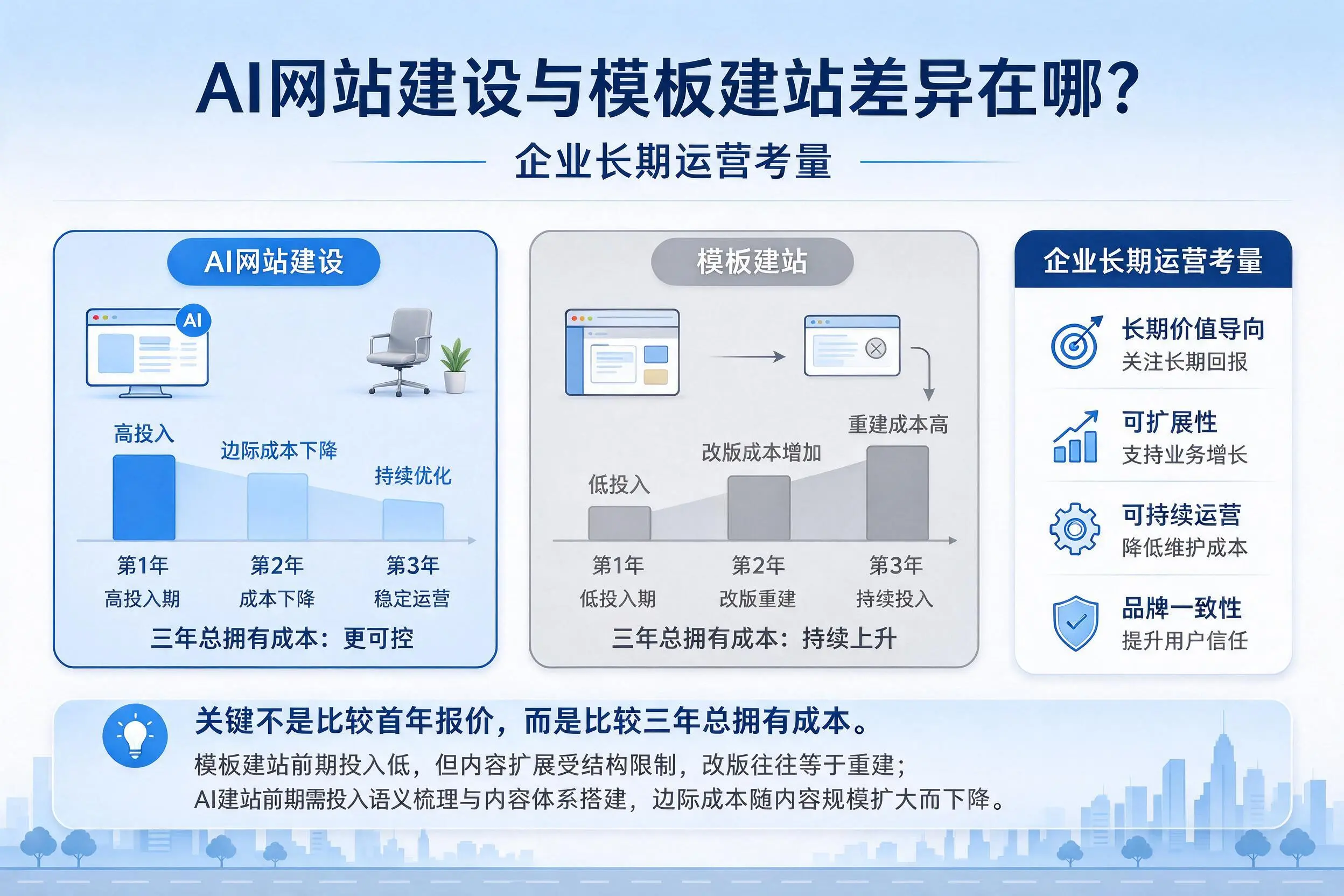 AI网站建设与模板建站差异在哪？南通企业长期运营考量