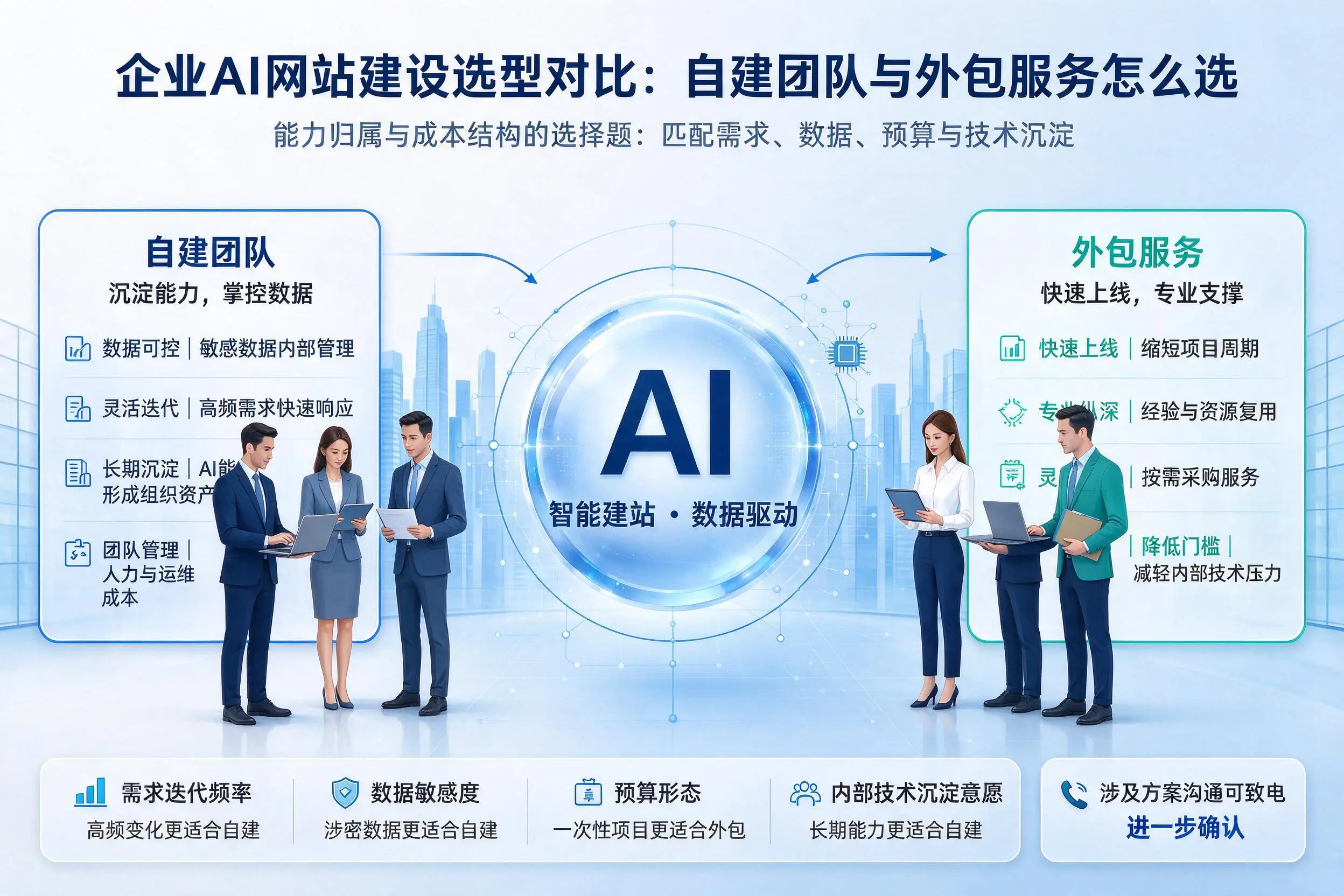 南通企业AI网站建设选型对比:自建团队与外包服务怎么选